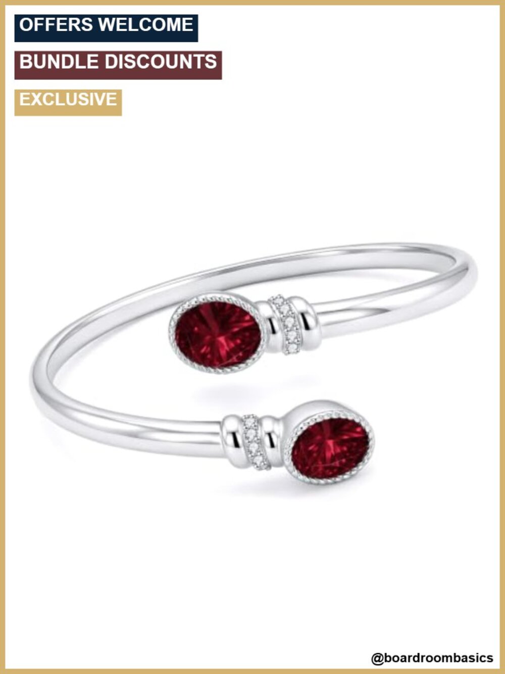 14K White Gold Plated Birthstone Bangle Bracelet Adjustable Gift for Women